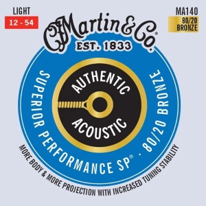 Martin MA140 Authentic Acoustic Superior Performance 80/20 Bronze Guitar Strings - .012-.054 Light